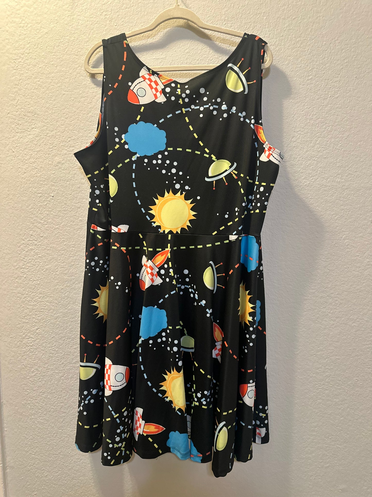 Size 4x (26) CowCow black space print skater dress.