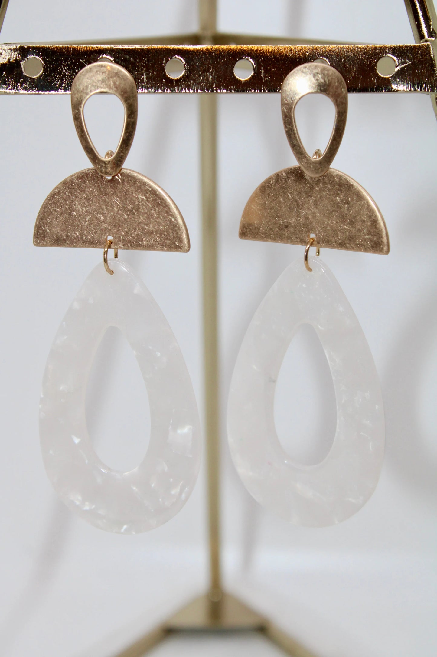 Elegant Gold & White Drop Earrings