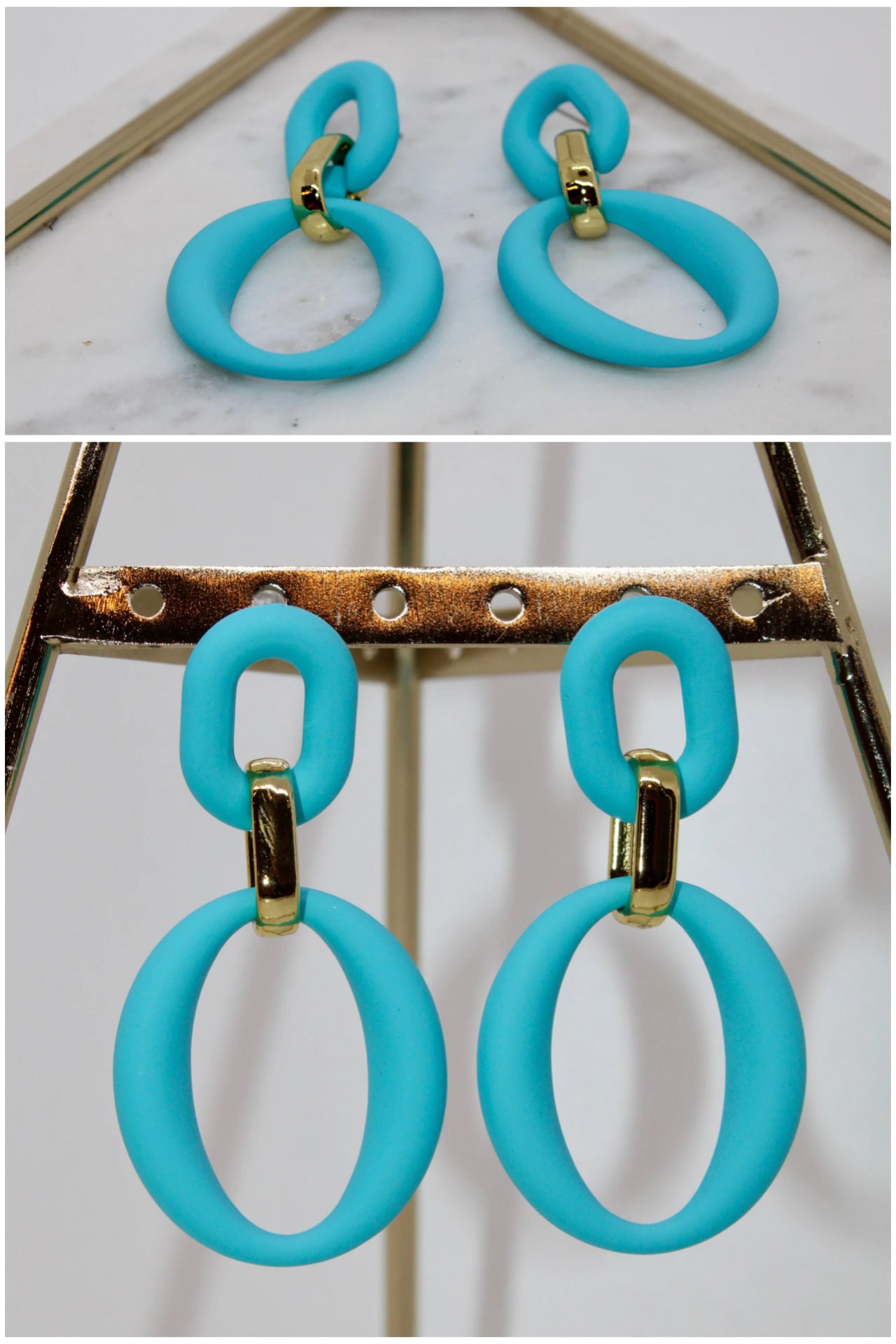 Aqua & Gold Tier Drop Earrings