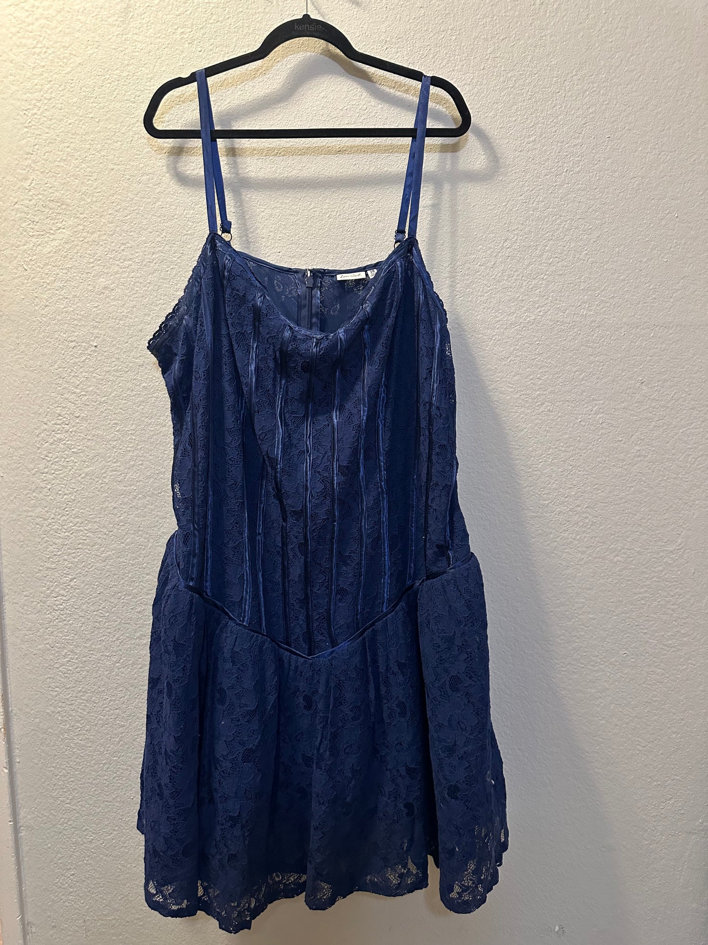 Size 5x (28) Torrid LoveSick blue basque-waist mini dress