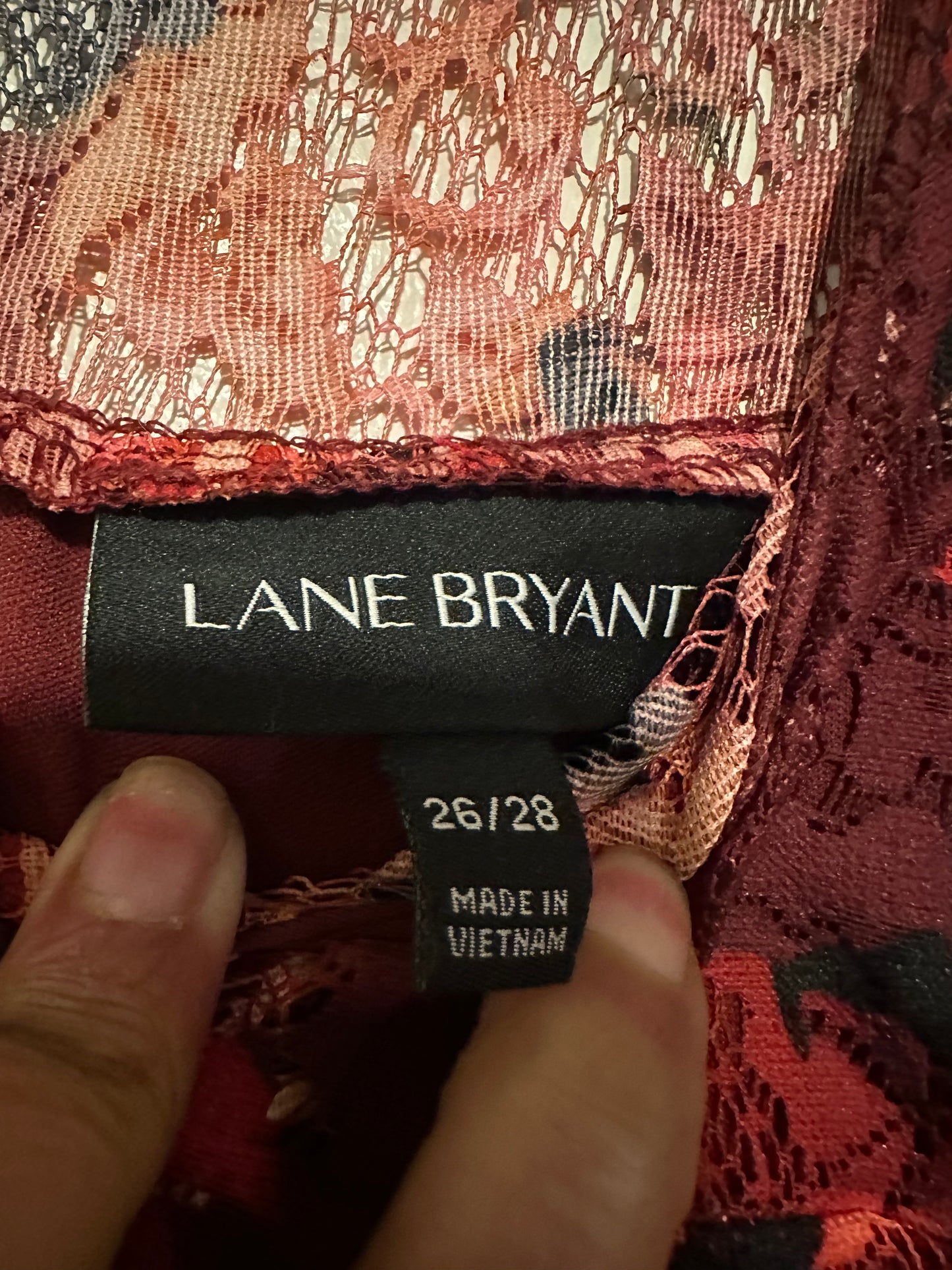 Size 4x (26/28) Lane Bryant Red & Floral lace Dress