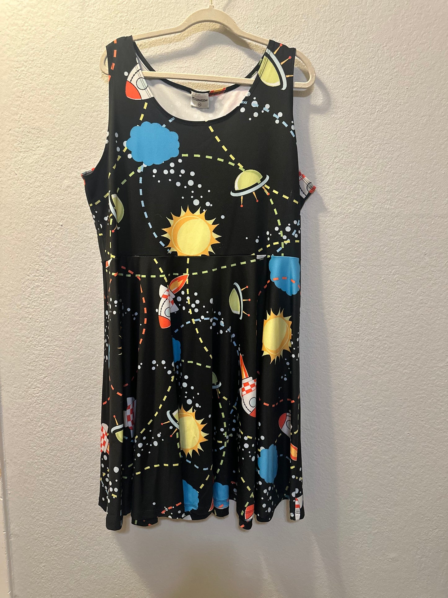 Size 4x (26) CowCow black space print skater dress.