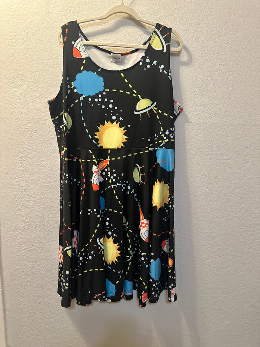 Size 4x (26) CowCow black space print skater dress.