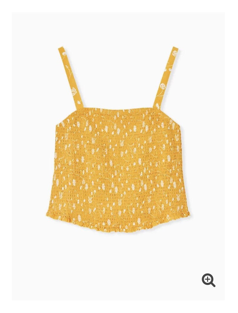 Size 5x (28) TORRID Yellow FLORAL CHALLIS STRETCH Smocked CROP CAMI