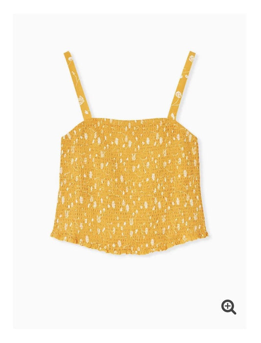 Size 5x (28) TORRID Yellow FLORAL CHALLIS STRETCH Smocked CROP CAMI
