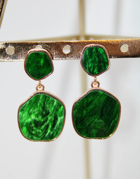 Green and Gold Dangling Earrings