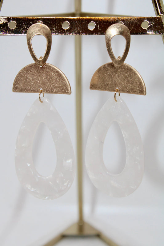 Elegant Gold & White Drop Earrings