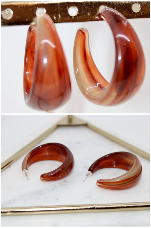 Brown & Cream half moon shaped earrings