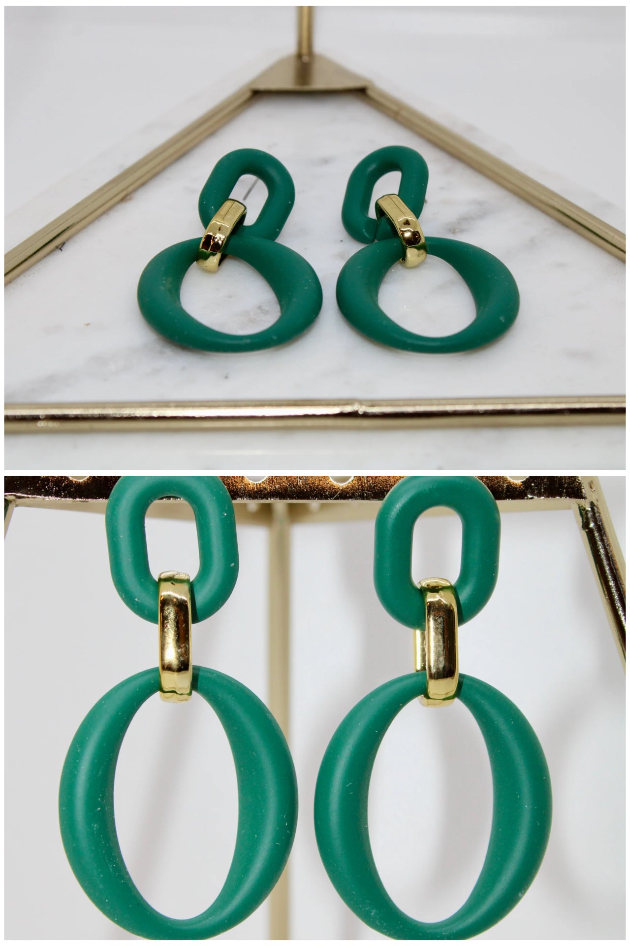 Green & Gold Tier Drop Earrings