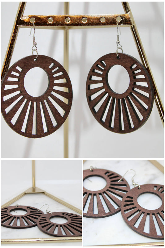 Brown Wooden Circle Design Earrings