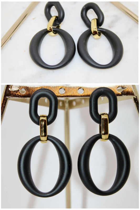 Black and Gold tier drop earrings