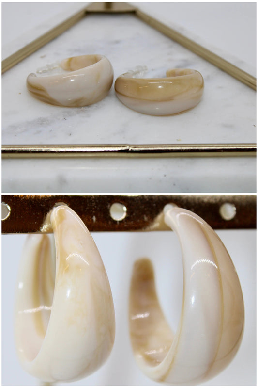 Cream & Tan Half Moon Earrings