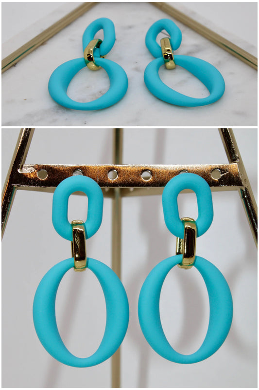 Aqua & Gold Tier Drop Earrings