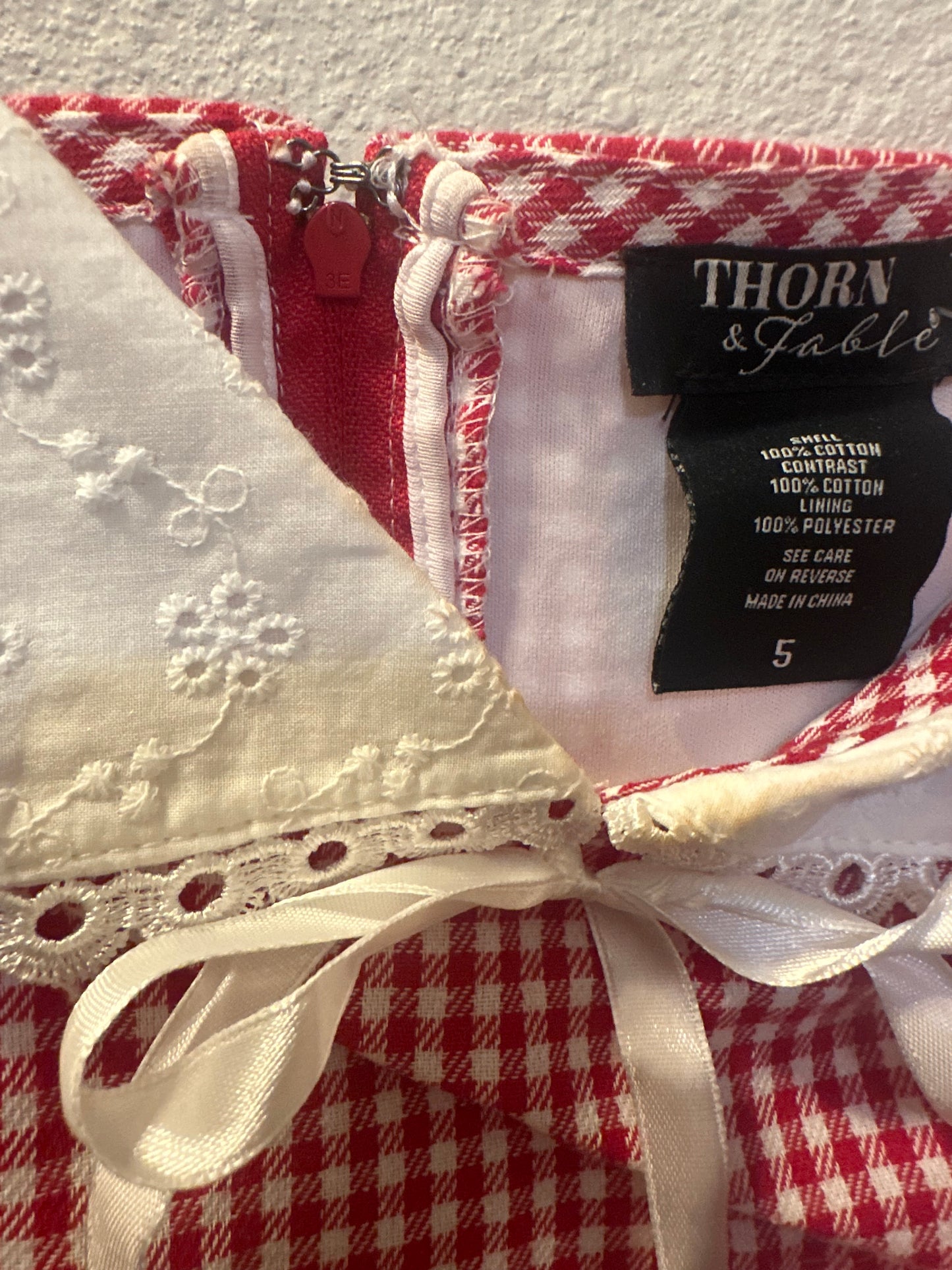 Size 5x (28) Thorn & Fable Raccoons & Strawberries Red Gingham Cami Dress in red and white.