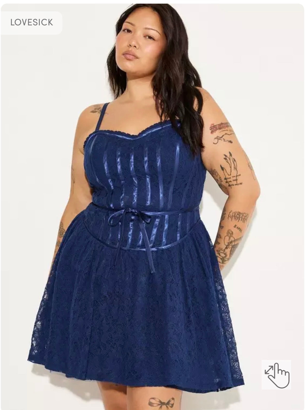 Size 5x (28) Torrid LoveSick blue basque-waist mini dress