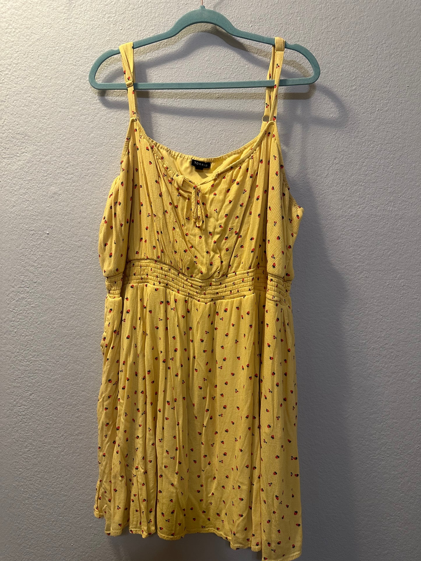 Size 5x (28) torrid Mini Gauze Smocked Waist Dress Strawberries