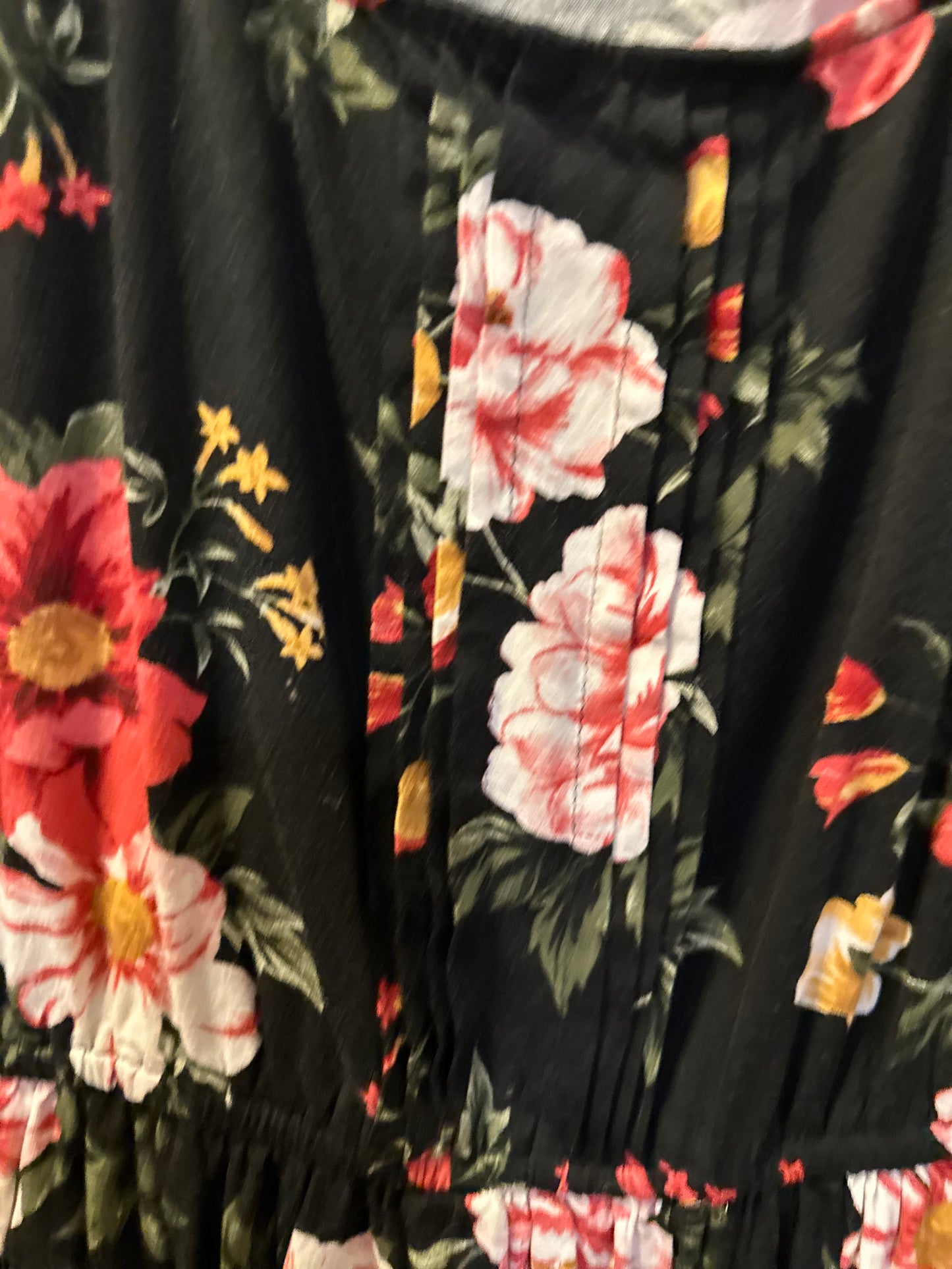 Size 4x (26) Torrid black and red floral print flutter sleeve babydoll dress.