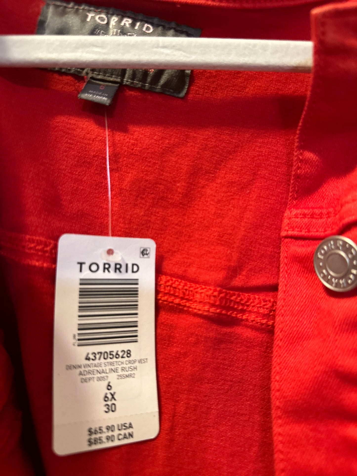 Size 6x (30) Red Denim vest from Tourette