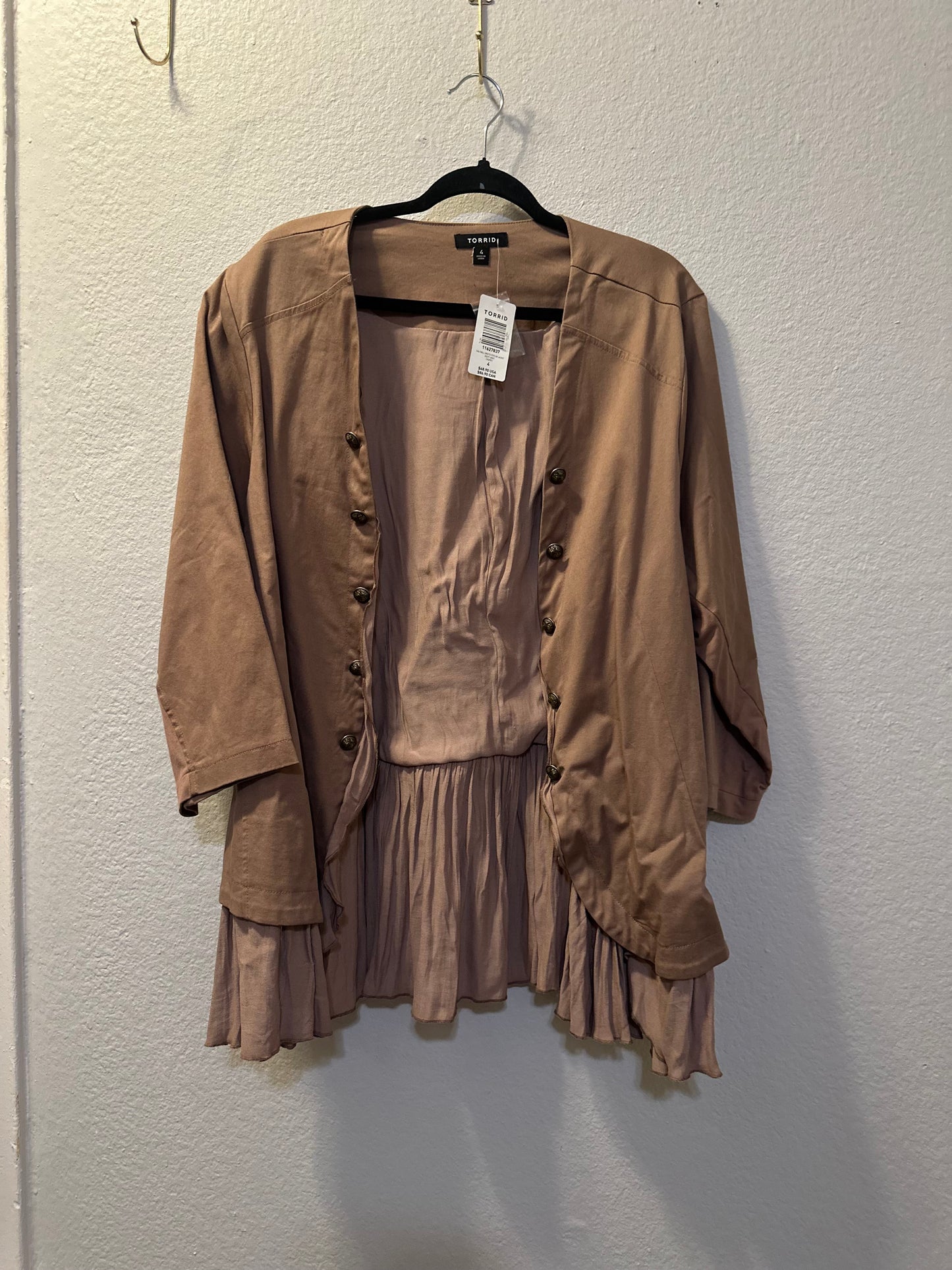 Size 4x (26) Torrid Women's Brown Twill Georgette Peplum Jacket Military Sleeves