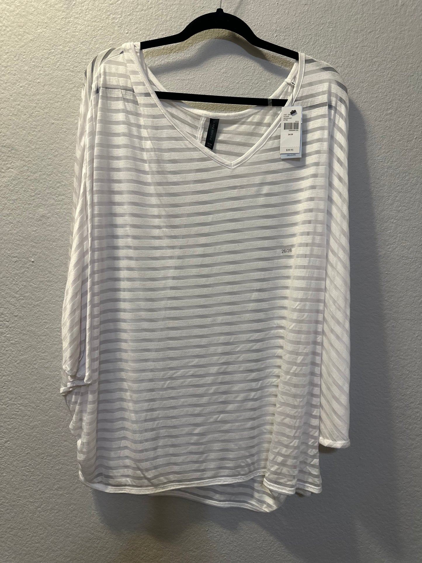 Size 4x/5x (26/28) Lane Bryant sheer white stripe blouse