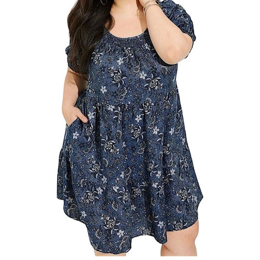 Size 4x (30) TORRID Mini Chambray Puff Sleeve Smocked Dress