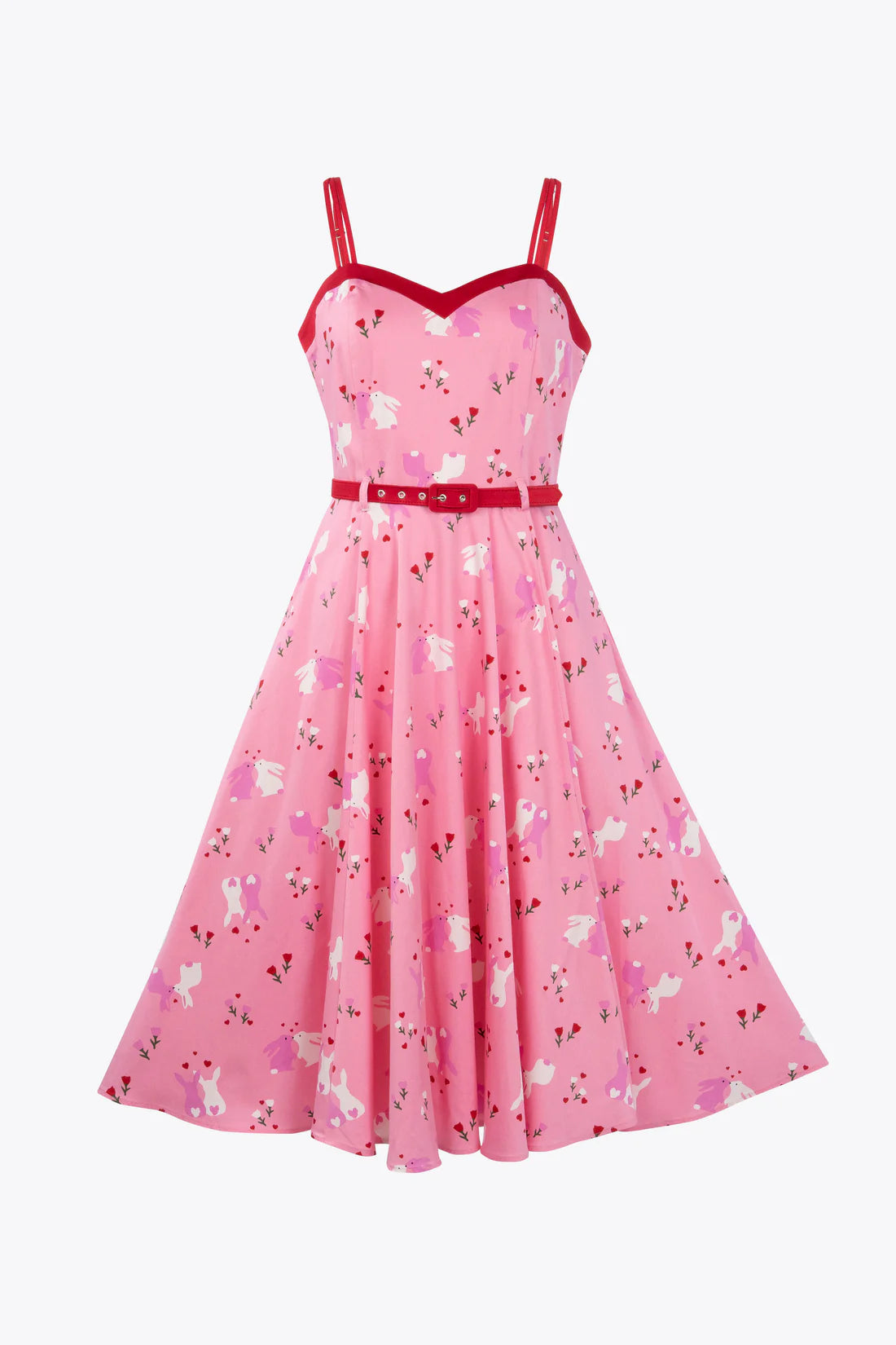Size 4x (26) Collectif Nova Some Bunny To Love Dress featuring a pastel pink bunny and floral print.