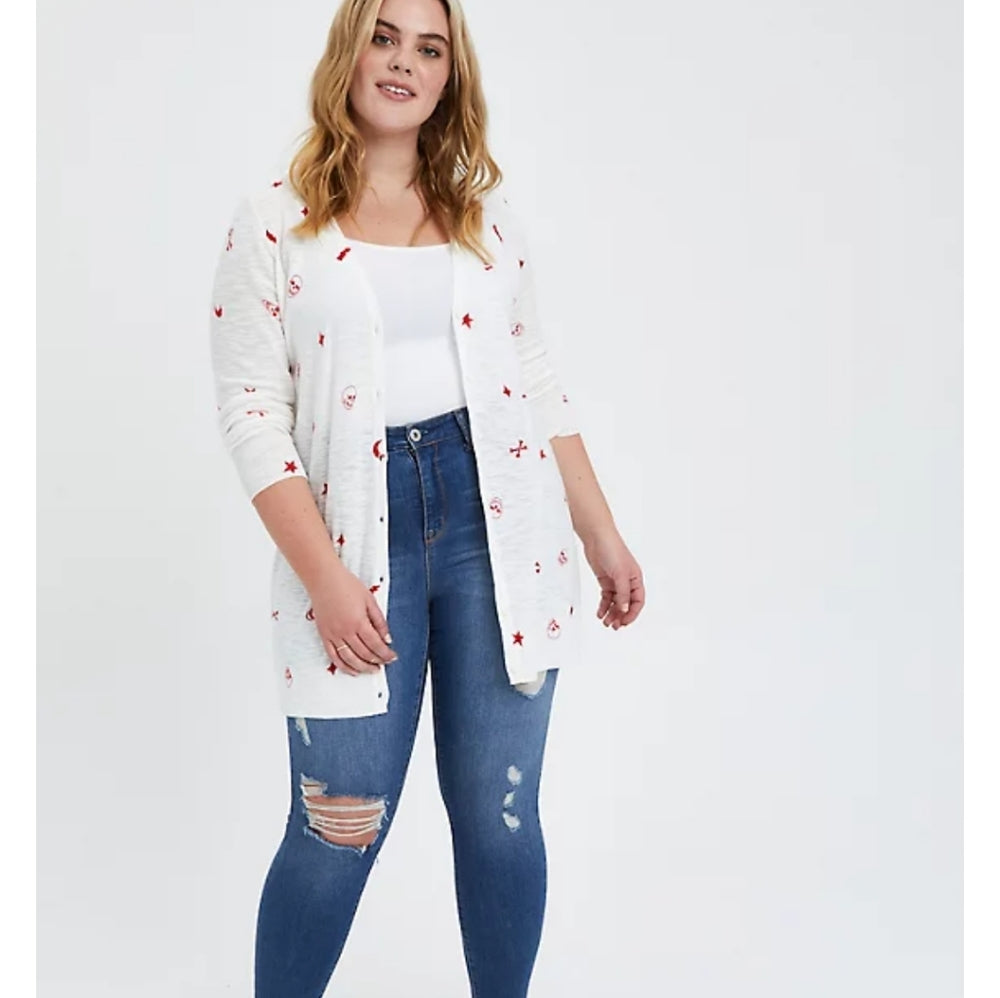Size 6x (30) Torrid White & Red Skull Cardigan