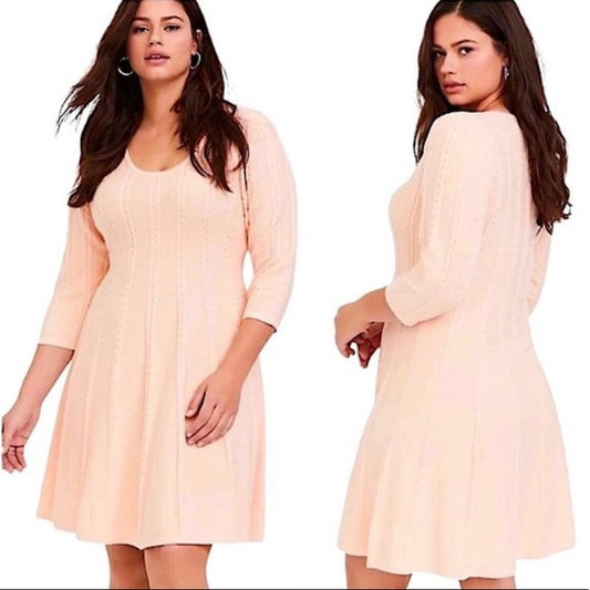 Size 3x (24) Torrid Light Pink Cable Knit Sweater Dress