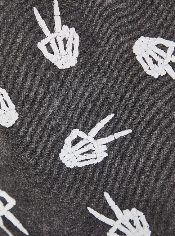 Size 6x (30) Torrrid/Lovesick Peace Skeleton - Black French Terry Off Shoulder Tunic Sweatshirt