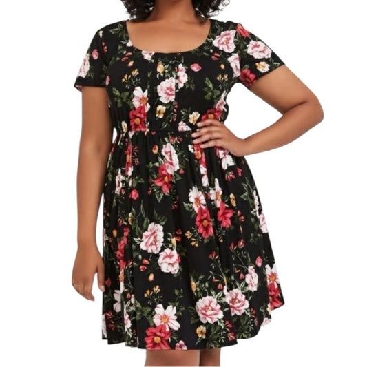 Size 4x (26) Torrid black and red floral print flutter sleeve babydoll dress.