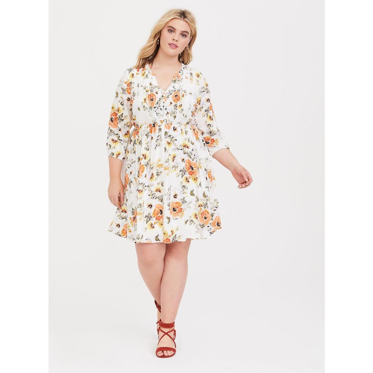 Size 4x (26) Torrid Ivory Floral Challis Shirt Dress Plus