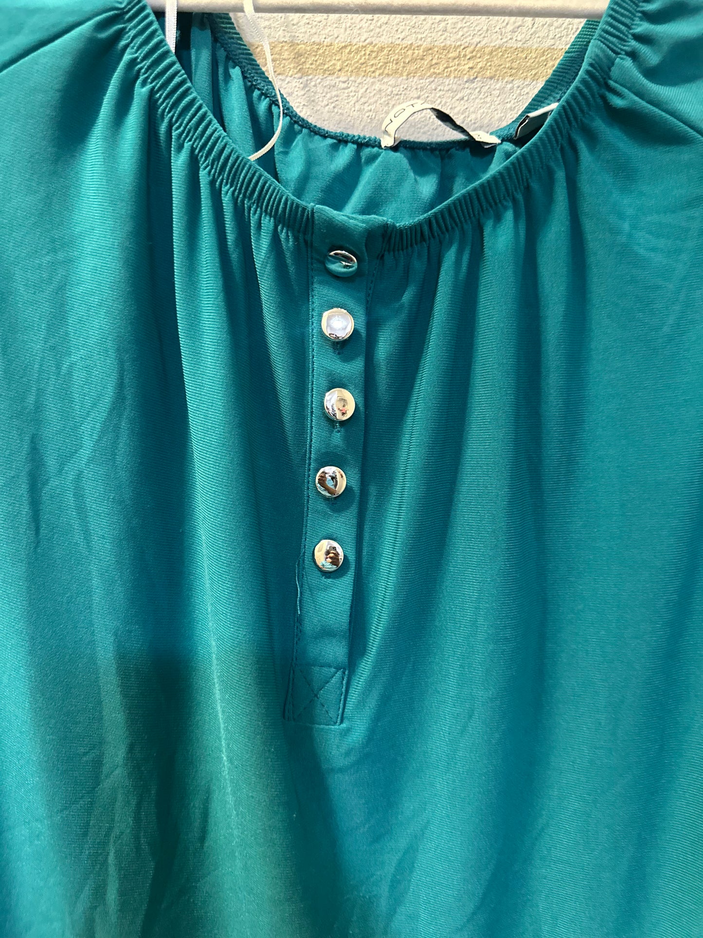Size 3x (24) three-quarter length green blouse with faux buttons