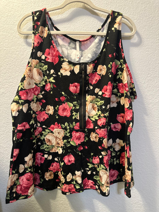 Size 3x (24) black, and floral peplum top with zipper detail