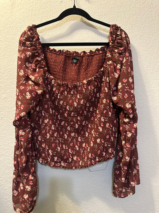 Size 4x (22) maroon floral cropped smocked top from Wild Fable.