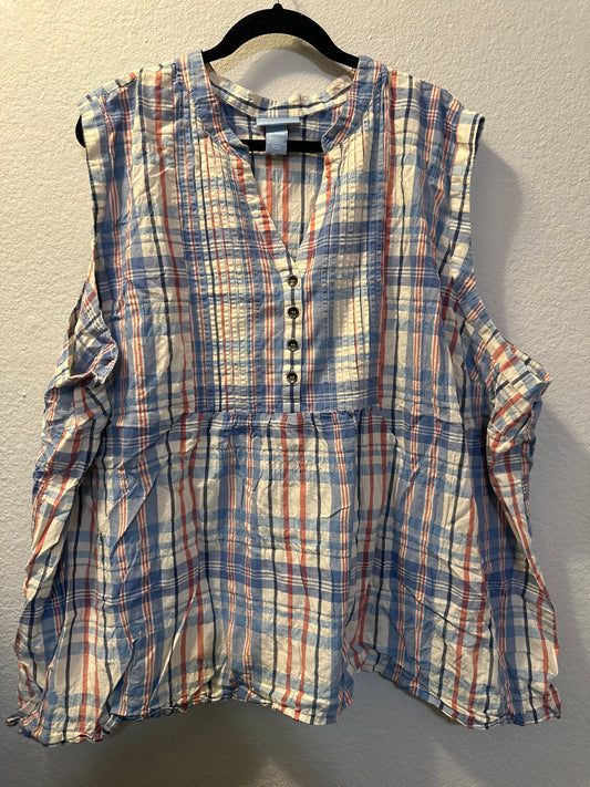 Size 8x (34) plaid top with faux button details